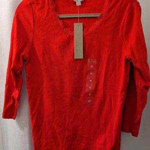 3/4 Sleeve Red Lacey Top